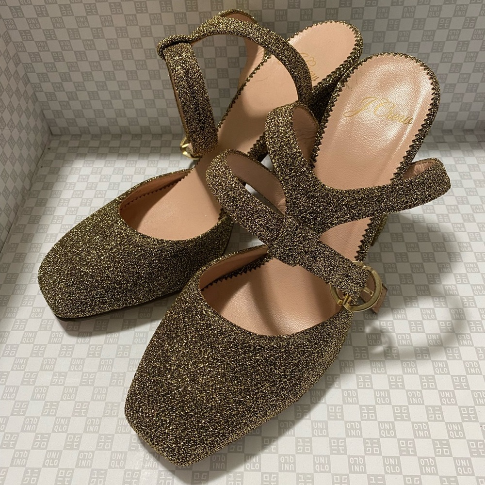 J crew lurex block heels